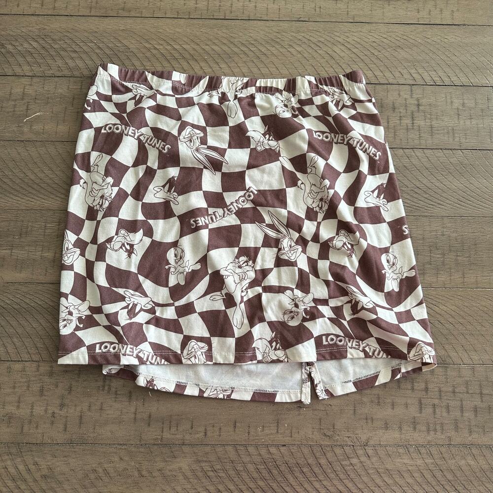 Brown Looney Tunes Elastic Mini Skirt Plus Size XXL